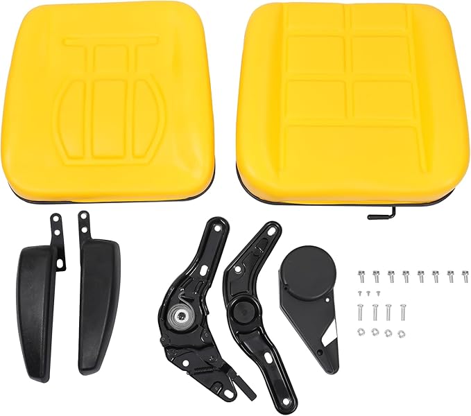 Universal Tractor Seat Forklift Lawn Mower Seat w/Armrests &amp Adjustable Backrest 30 ° -180 ° for Mowers Dozers Aerial Lifts Floor Scrubbers (Yellow)
