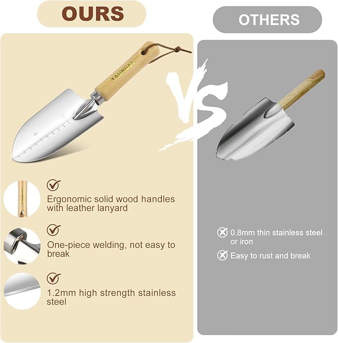 YAUNGEL Gardening Tools Set of 10 Heavy Duty Gardening Hand Tools Stainless Steel Garden Tools with Wooden Handle Storage Garden Bag Gardening Gifts for Women and Men