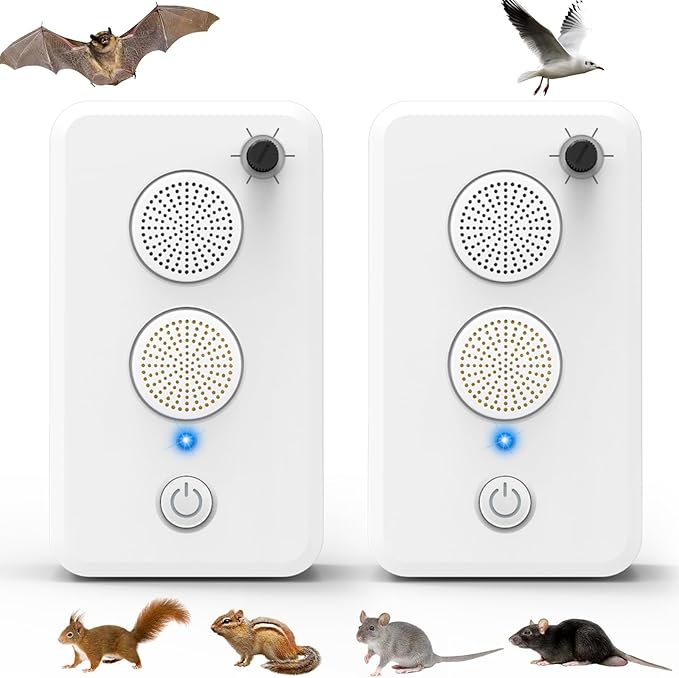 2 Pcs Ultrasonic Bat Repellent for Attic Porch Outdoor Indoor Use Rechargeable Bat Deterrent Devices Electronic Bird Repellent Bats Keep Away Reject Repelling System Removal Device for House Home