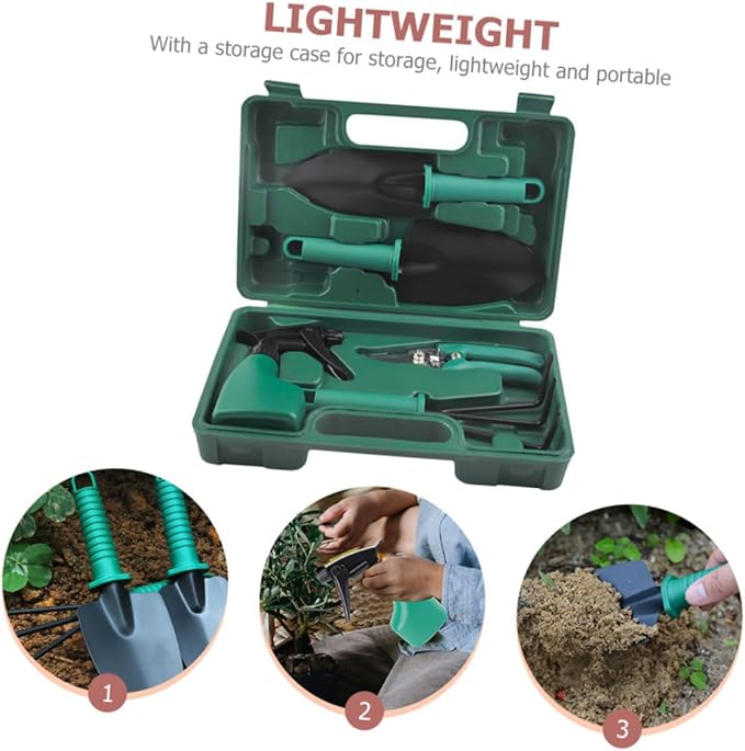 Garden Tool Set with Shovel and Rake 5pcs Heavy Duty Hand Tools in Carry Case for Outdoor Planting and Gardening Maintenance