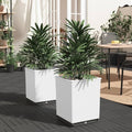 Set of 2 White Square Planters for Garden Patio Balcony Modern Textured Polypropylene Planter Boxes Indoor Outdoor Use 11.8x11.8x14.6 in Dimensions