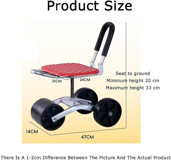 Rolling Gardening Work StoolGarden Helper Bearing 150kg20-33cm Adjustable Heightfor Outdoor Lawn Yard Home