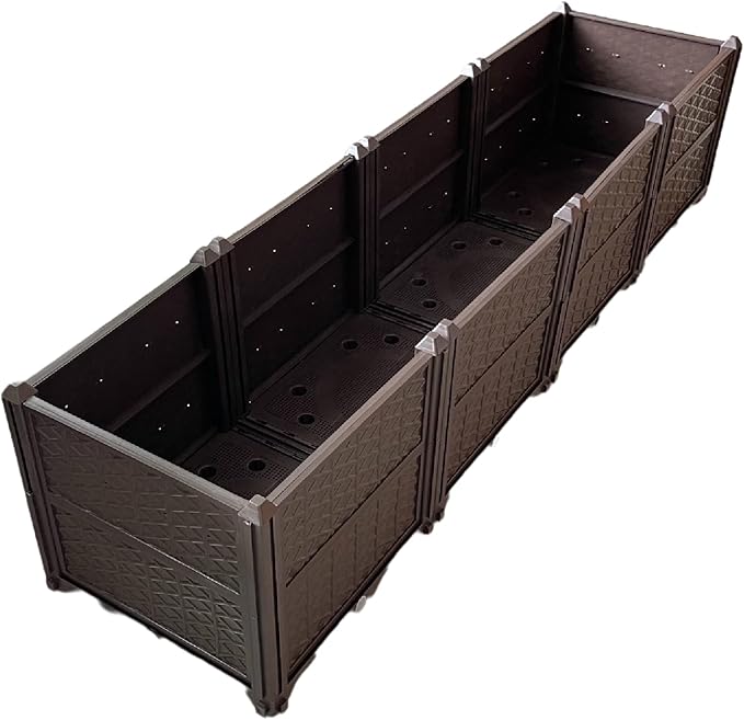 Generic Rectangular Raised Garden Bed Kit Indoor Outdoor Plastic Planter Grow Box for Fresh Vegetables Herbs Flowers Succulents Brown 61.41'' x 15.35'' x 14.17''