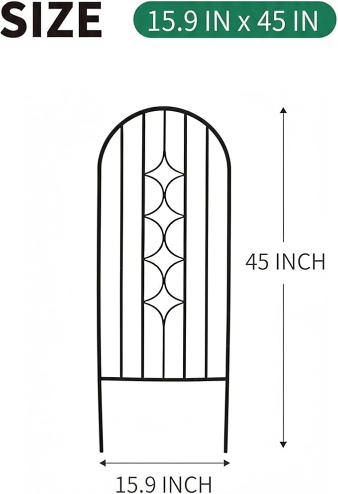 4 Pack Arched Metal Garden Trellis for Climbing Plants 45 H x 15.9 W Rustproof Iron Trellis with Decorative Scrollwork Perfect for Roses Vines and Flower Beds