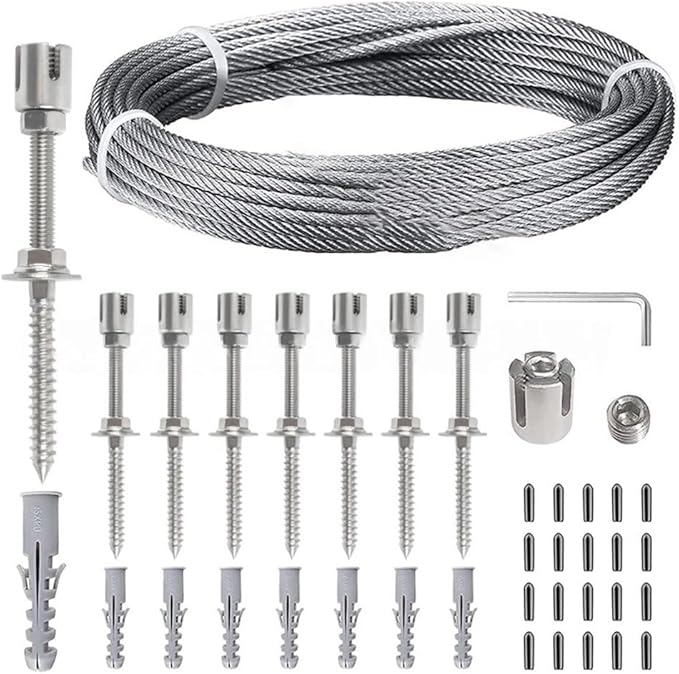 Wire Trellis Kit Stainless Steel Garden Trellis Kit T304 Wire Rope Plant Support System for Climbing Vines Wall Training Outdoor Vertical Garden Decor with Tools and Accessories(16 meters)