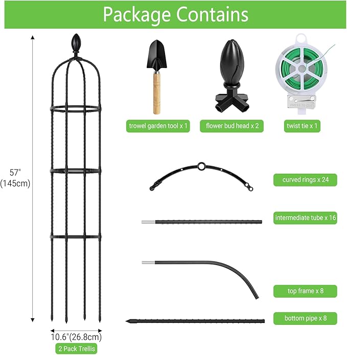 2 Pack 5Ft Tall Garden Obelisk Trellis for Climbing Plants Outdoor Plant Trellis Garden Tower Trellis for Potted Plant Climbing Flowers Vegetable Cucumber Trellis