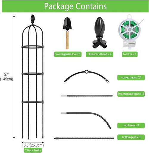 2 Pack 5Ft Tall Garden Obelisk Trellis for Climbing Plants Outdoor Plant Trellis Garden Tower Trellis for Potted Plant Climbing Flowers Vegetable Cucumber Trellis