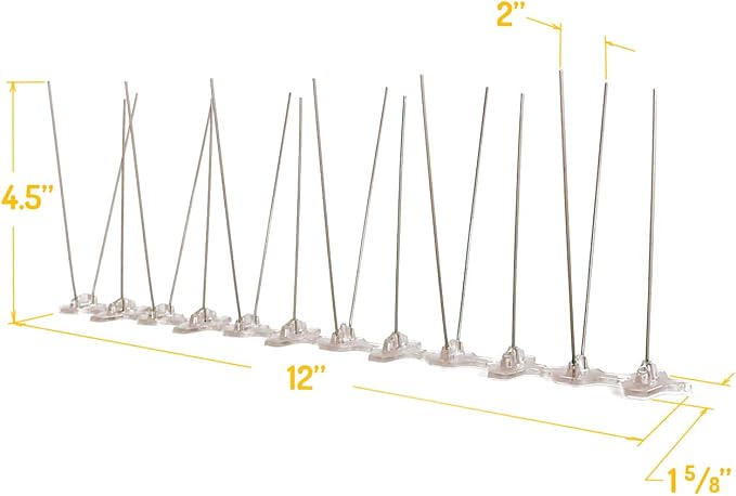 Bird Barrier Bird-Flite Stainless Steel Bird Spikes | Metal Pins Strips with Plastic Base Clear Glue Adhesive Included - Narrow (2.5in) 10 Ft. Length