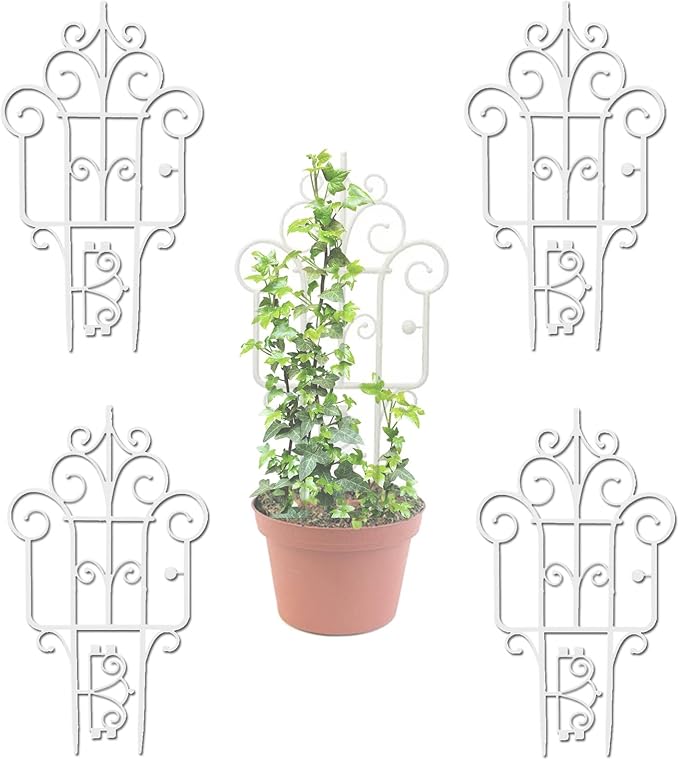 LTSRLL Lightweight Garden Trellis - European Potted Plant Support - Vines Flower Vegetable Climbing Stands Frame - 4pcs/ Pack(White)