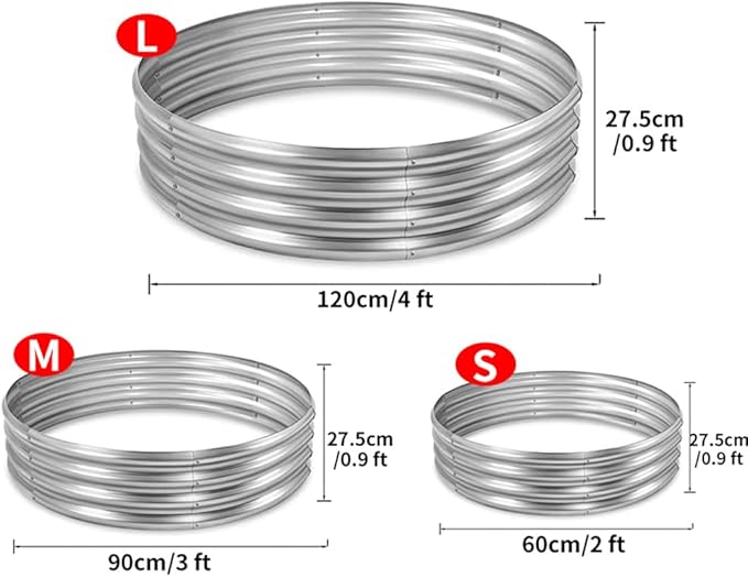 4 ft Galvanized Steel Round Raised Garden Bed Large Outdoor Metal Planter Box Big Flower Plant pots for Patio Backyard Porch Deck Planting Flowers Vegetables and Herbs (Silver 4 ft)