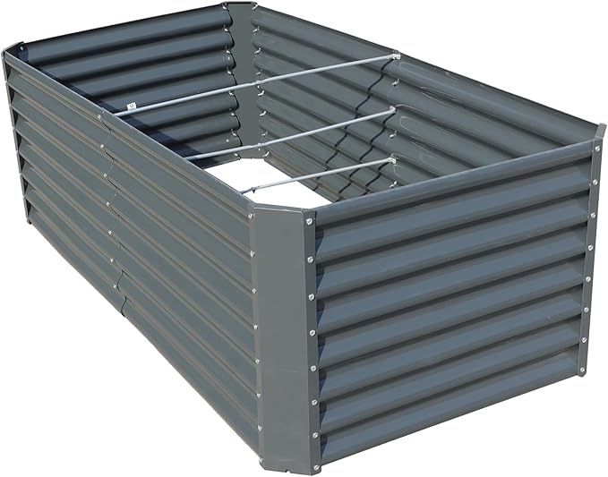 6x3x2Ft Outdoor Metal Raised Garden Bed Flower Box 269 Gallons Gray for Outdoor Vegetable Flowers Fruit and Planting Tools