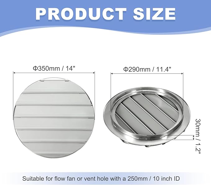 PATIKIL 12 Inch Aluminum Vent Cover Louver Shutter Exhaust Fan Louvered Vent Automatic Gravity Round Grill Self-Closing Vent Cover for Greenhouse Industrial Exhaust HVAC System White