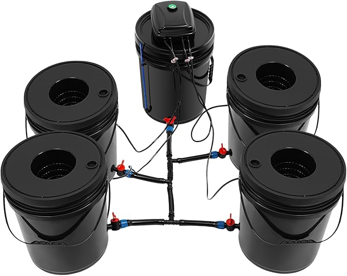 DWC Hydroponics Growing System Kit 5 Gallon 4 Buckets Recirculating Deep Water Culture and Top Drip Hydroponic System with Air Pump Air Stone for Indoor Outdoor Leafy Vegetables