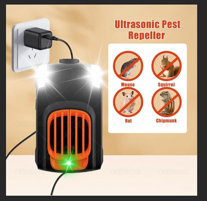 Effective Ultrasonic Rodent Repellent for underhood car Engines for House Garage Kitchen Attic 2 Pack Rodent Mice Rat Repellent Plug in Electronic Rat Pest Deterrent with 4 Strobe Lights