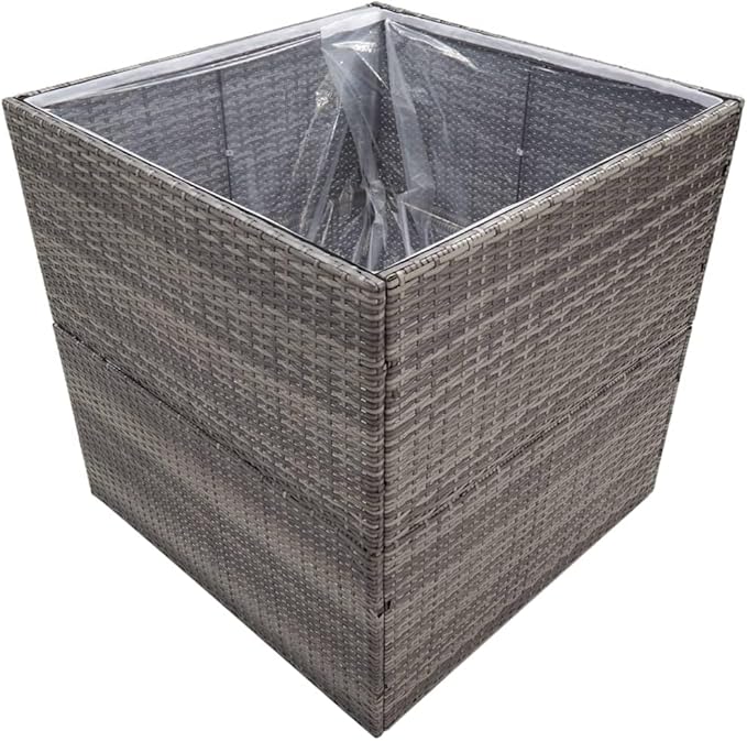 Outdoor Raised Garden Bed Planter Box Wicker Garden Planter Raised Garden Boxes for Vegetables Flowers Herbs Gray 31.5x31.5x31.5 Poly Rattan-508