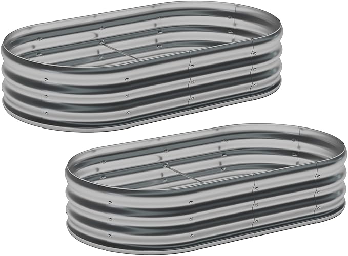 zizin 2 Pack Galvanized Raised Garden Bed Metal Oval Raised Garden Beds Outdoor Planter Box for Vegetables (4x2x1FT Silver)