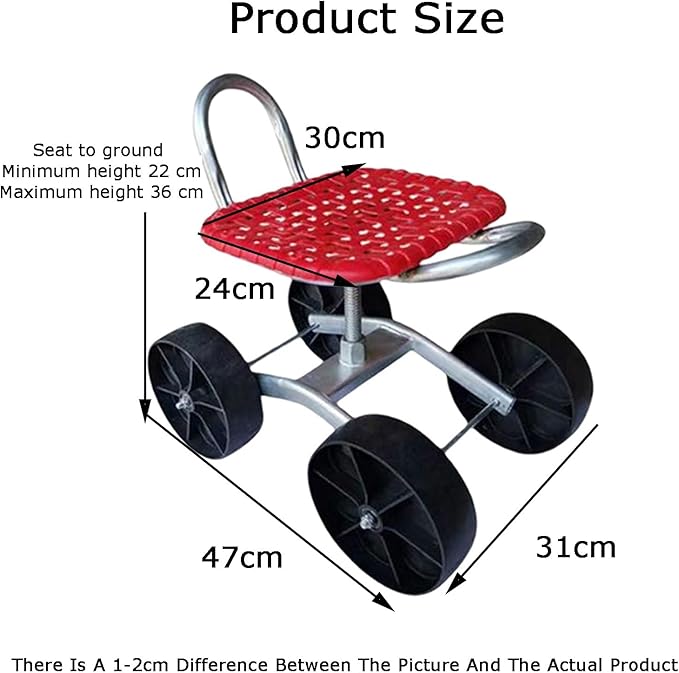 Garden Stool with WheelsAdjustable Height 22-36cmGardening Seat Bearing 150kgfor Orchards Farms(Red4 Wheels)