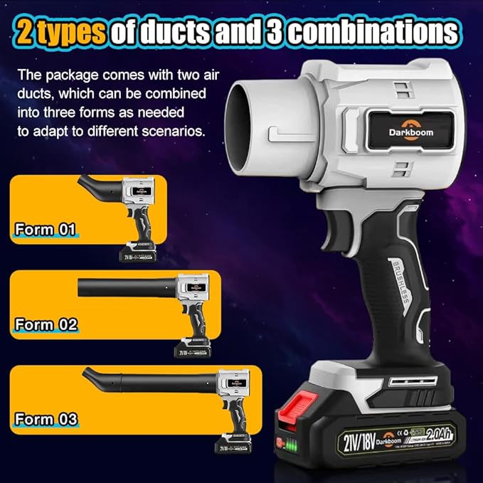 Handheld Leaf Blower Cordless with 45000RPM Turbo Blower 2pcs 21V 2.0Ah PRO Batteries an Adapter Charger and Two Types of air ducts