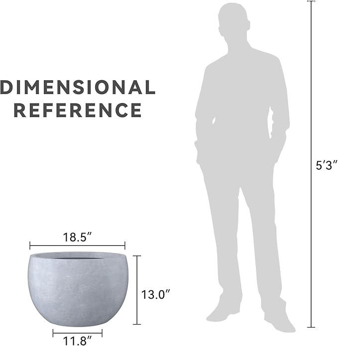 Kante 19.9 Dia Lightweight Concrete Outdoor Round Bowl Planter Outdoor/Indoor Large Planters Pots with Drainage Hole for Garden Patio Balcony Deck Living Room Slate Gray