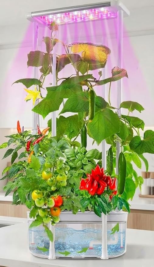 Hydroponics Growing System kit with TrellisSmart Hydroponic Gardening System with LED Grow Light Indoor Hydroponic Garden Herb Grow Kit for Short TomatoPepperCucumber (6200LC)