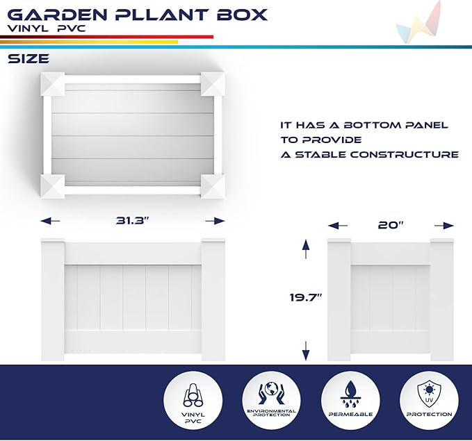 Windscreen4less 5 PCS 31x20x20 Vinyl Raised Bed White Planter Box for Patio Balcony Deck Vegetables Herbs and Succulents Outdoor Indoor