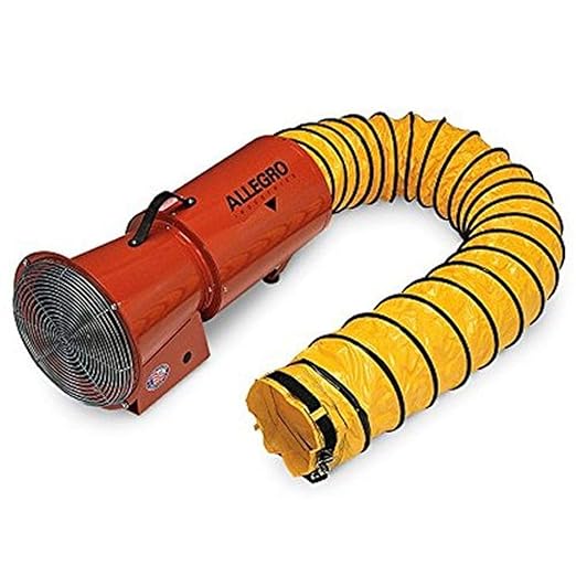 Allegro Industries - 9514-25 36 X 13 58 X 15 1275 cfm 13 hp 120 VAC 3 A Motor Cold Rolled Steel Electric Axial Blower with Canister and 8 X 25' Statically Conductive Duct Orange