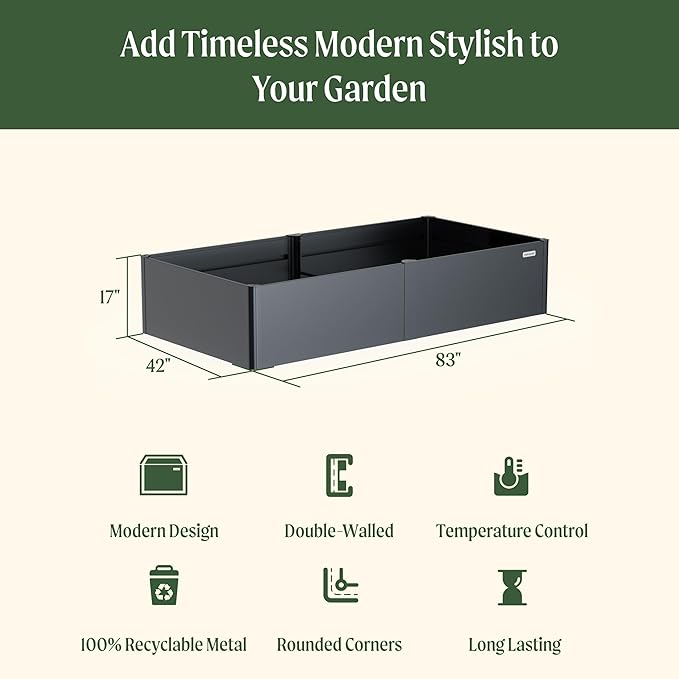 Vego garden Modern Raised Garden Bed 17 Tall 42 x 83 Heavy Large Metal Planter Box for Trees Plants Flowers Double-Walled Steel Planters for Commercial Residential Patio Umber Brown