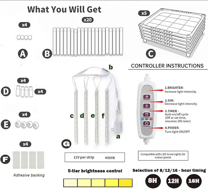 5-Tier Seed Starter Trays Plant Stand with LED Grow Light (Auto-Timer) Bottom Watering Designed for Indoor Greenhouse Plants Fits Small Pots &amp Seedling Cell Trays - White