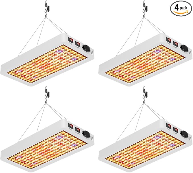 4 Pack 1500W Full-Spectrum LED Plant Grow Lights Veg/Bloom Modes Dimmable UV/IR Included AC100-277V Ideal for Greenhouses Tents Hydroponics Boost Yield &amp Vitality Full Planting Lighting With US
