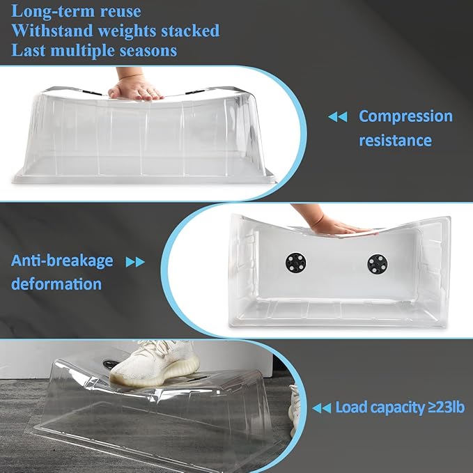BTPLASTIK 10 Pack 7.3 High Humidity Domes for 1020 Seed Trays – Thicker Platic Clear Humidity Dome with Adjustable Vents BPA-Free Fits Standard 10x20 Trays for Germination Propagation Cloning