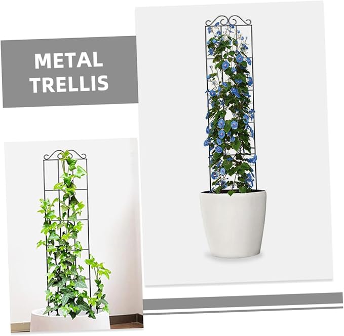 4pcs Garden Plant Climbing Frame Trellis Support 50x15cm Black Metal for Indoor Outdoor Potted Vines and Flower Climbing