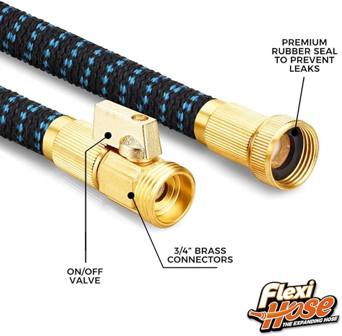 Flexi Hose Expandable Garden Hose with 8 Function Nozzle 150FT - Lightweight Retractable Garden Hose Water Hose - No-Kink Flexibility 3/4 Inch Solid Brass Fittings and Double Latex Core