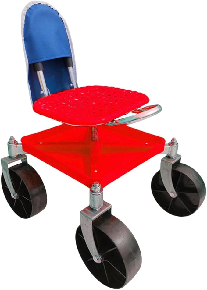 Garden Trolley Rolling Seat Gardening Stool Carbon Steel Frame with Backrest Height Adjustable Garden Chair for Planting Shed red with bag