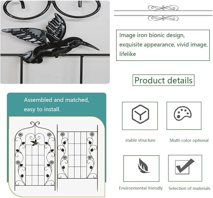 1Packs Garden Trellis for Climbing Plants Outdoor 72.8*19.7Sturdy Black Iron Trellis for Potted Plant Support Stake Metal Trellis for Climbing Roses Vine Flower for Flowers Fruits Vines(Color:Black