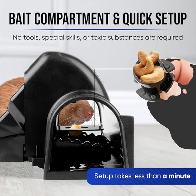Rat and Chipmunk Traps. Prevents Accidental Triggering with Dual Tunneled Design. Covered Snap Traps Reusable Pest Control for RatsOutdoor Indoor &amp Use 4 Pack (4)