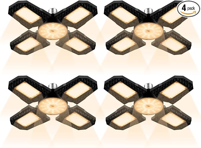 4 Pack 500W Flexible LED Grow Lamps-180 LEDs with E27/E26 Socket Sunlike Full Spectrum 4 Tiltable Panels AC 100-277V Perfect for Indoor Herb Gardens Mini Greenhouses Hydroponic Racks Planting Lights