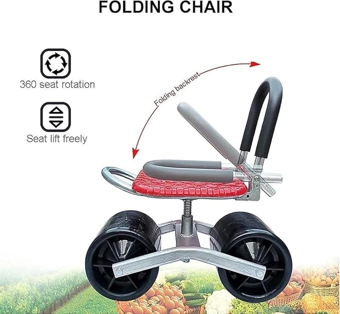 Garden Cart Wheeled Seat Mobile Stool Bench Adjustable Rolling Garden Cart with Seat 360°Rotating Gardening Seat on Wheels for Gardener Planting