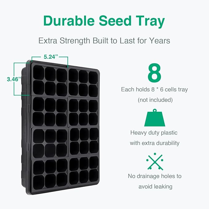 [Thick Plastic] 5-Set Strong Seed Starter Trays with 5 Humidity Domes for Seed Starting Germination Seedling Propagation &amp Plant Growing Holds 240 Cells in Total