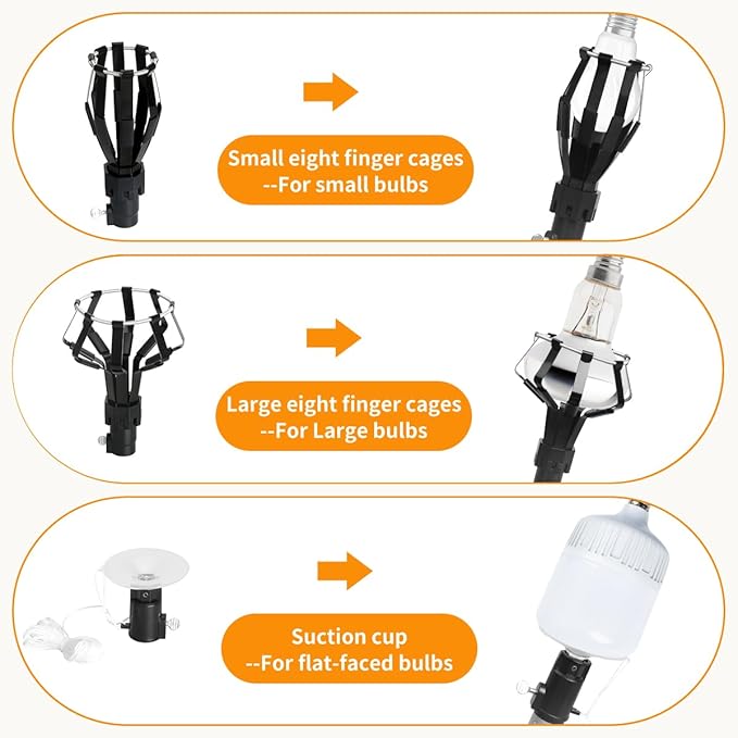 12FT Lightbulb Changer for High Ceilings High Reach Light Bulb ChangerLight Bulb Changer with Pole ExtensionBaskets and Suction Cup Bulb Removal Tool