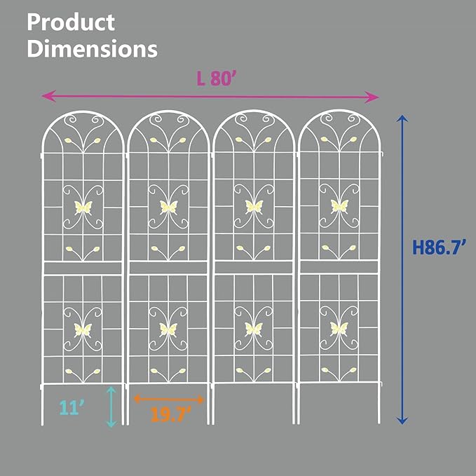 4 Pack Metal Garden Trellis 86.7 x 19.7 Rustproof Trellis for Climbing Plants Outdoor Flower Support Cream White