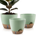 Self-Watering Plant Pots with Water Level Indicator Drainage Holes &amp Saucers – 12/10/9 Inch Large Plastic Planter Set for Indoor &amp Outdoor Plants (Green)