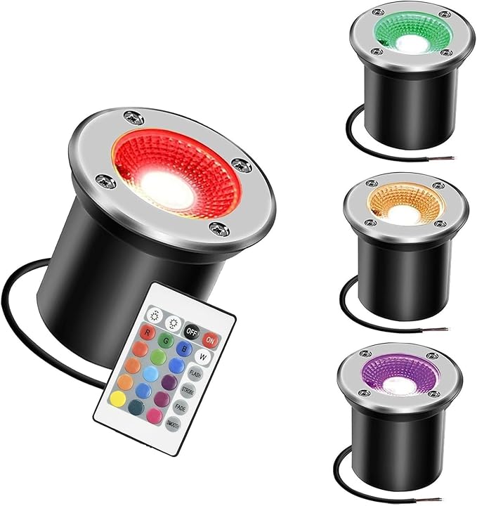 4PCS 3W LED Outdoor Buried Lights with Remote Control Low Voltage Recessed Floor Lamp IP67 Waterproof Stainless Steel Landscape Spotlight