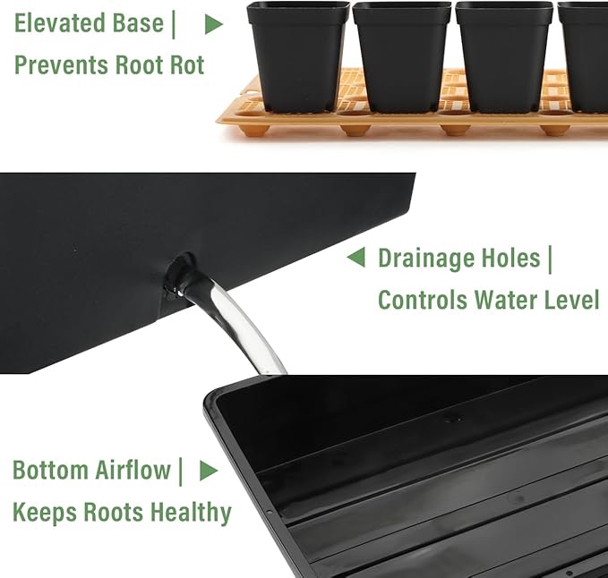 5 Pack Nursery Pots Trays with Removable Mesh Drainage Mat Plastic Seed Starter Trays (17x12x3.5) with Drainage Hole Propagation Kit for Seedlings Microgreens Plant Germination (Black)