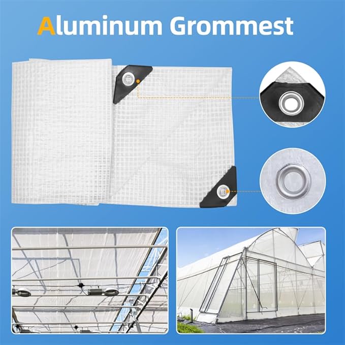Clear Greenhouse Plastic Covering 8x10FT14 Mil Clear Waterproof Cover UV Resistant Poly Tarp with Grommets Superior Strength Film Plastic Sheeting for Canopy Farming