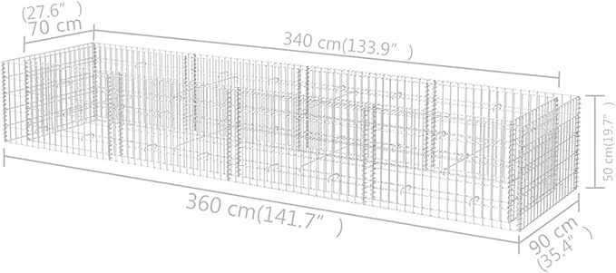 Gabion Raised Bed Galvanized Steel Planter Box 360x90x50cm for Garden Patio Flower Plant Border
