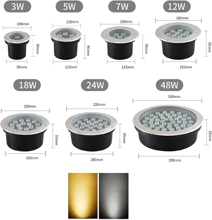 LED Underground Spotlight 12V IP66 Waterproof Recessed Floor Lamp Low Voltage Garden Light (Yellow 48W Green 12W)
