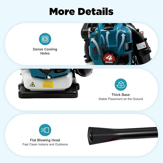 2023 New Blue Backpack Leaf Blower 75.6cc 4 Stroke 3.45HP Powerful Blowing and Low Fuel Consumption Gas Powered Cordless Blower for Yard Garden Lawn Care and Street Cleaning(US Stock)