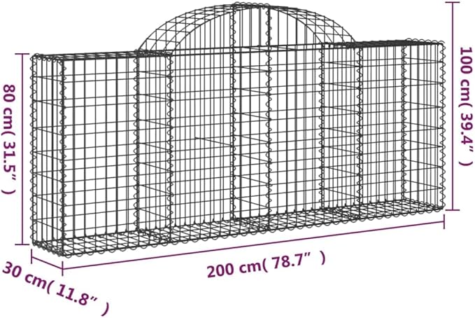 Gabion Basket Set of 2 Silver Galvanized Iron Large Rectangular 78.7x11.8x31.5 Inch Outdoor Garden Retaining Wall Durable Landscape Barrier