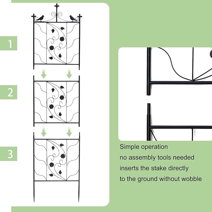 6 Panels Garden Trellis Decorative Outdoor Tall Metal Fence Black Lattice Panel Yard Corner Decor for Climbing Plant Flower