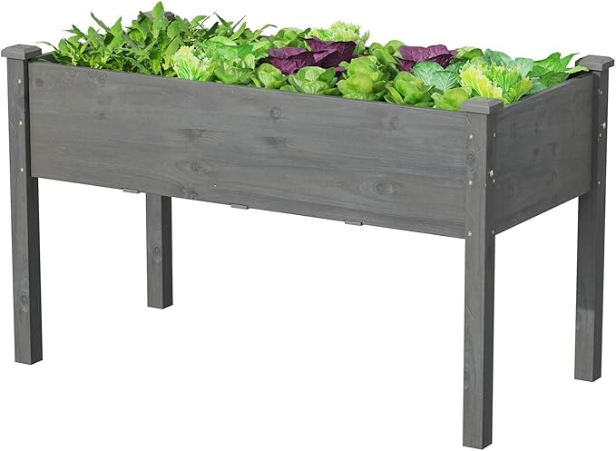 S AFSTAR Raised Garden Bed Elevated Wooden Planter Box 48”L x 22”W x 30”H Outdoor Gardening Planting Bed for Vegetables Flowers &amp Herbs Grow Great for Backyard Patio Lawn (Gray)